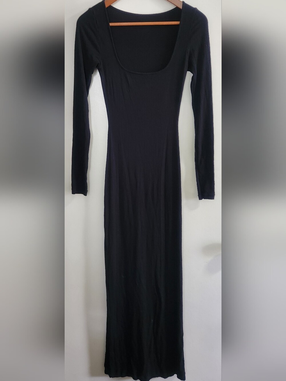 PUMIEY Maxi Dress Women's Square Neck Long Sleeve Ribbed Bodycon Size small